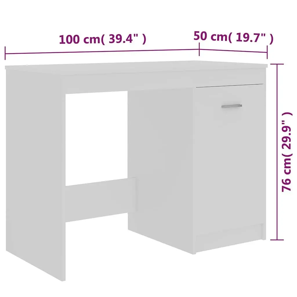 Office Desk Writing Table 100x50x76 cm White with Storage Cabinet