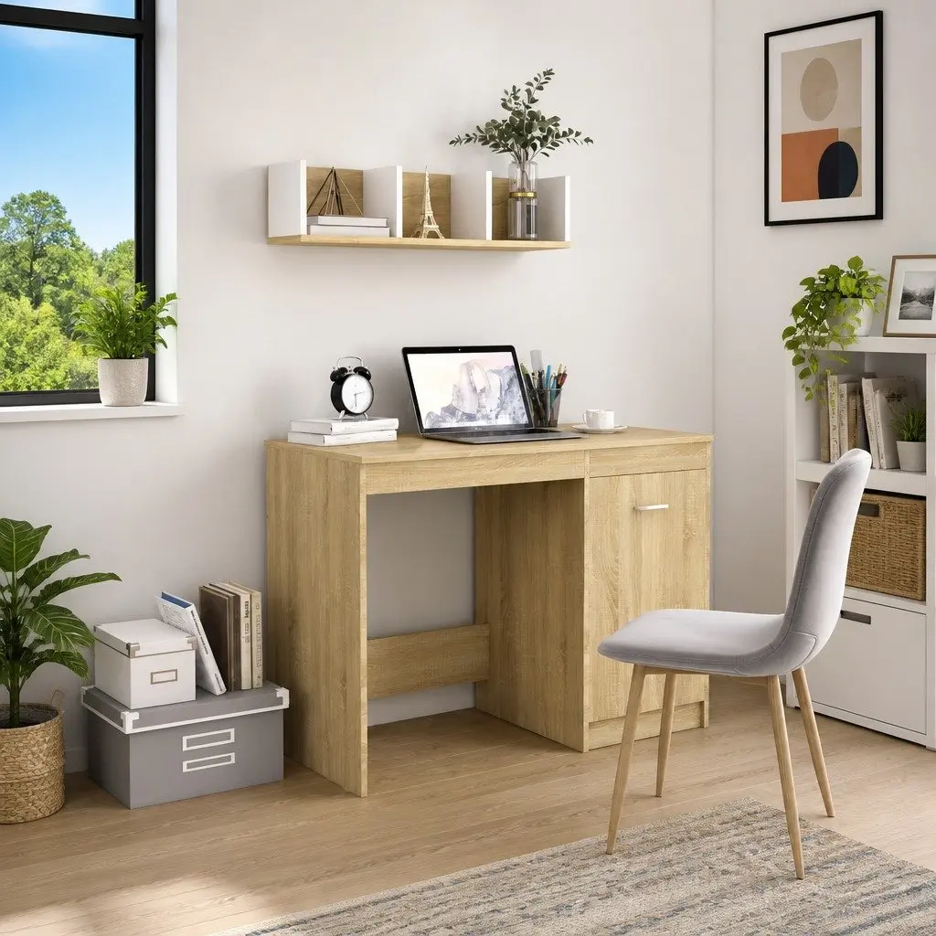 Office Desk Writing Table with Storage Cabinet 100 x 50 x 76 cm Brown