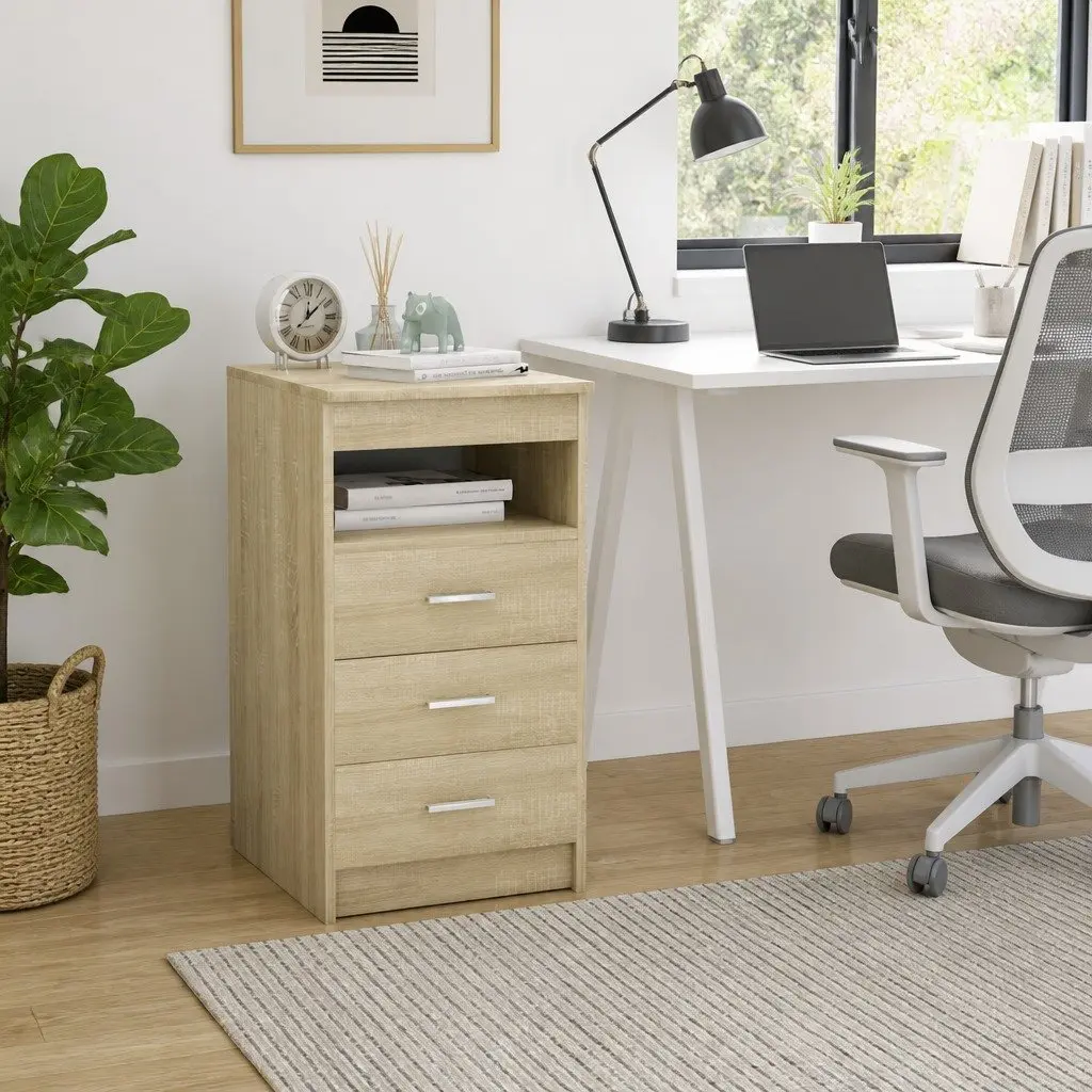 Drawer Cabinet Storage Furniture 3 Drawers Open Shelf 40 x 50 x 76 cm Brown Engineered Wood