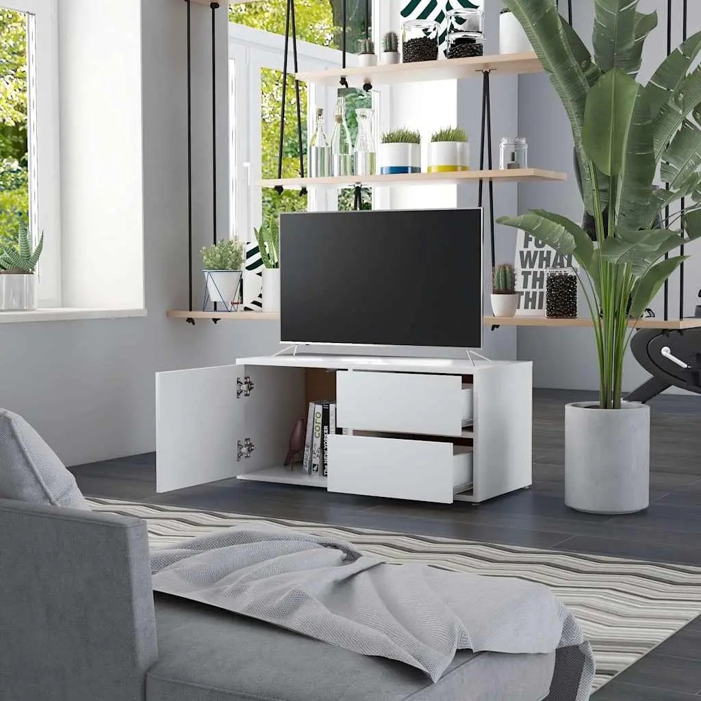 TV Cabinet Storage Unit with Drawers and Door Compartment 80W x 34D x 36H cm White Engineered Wood