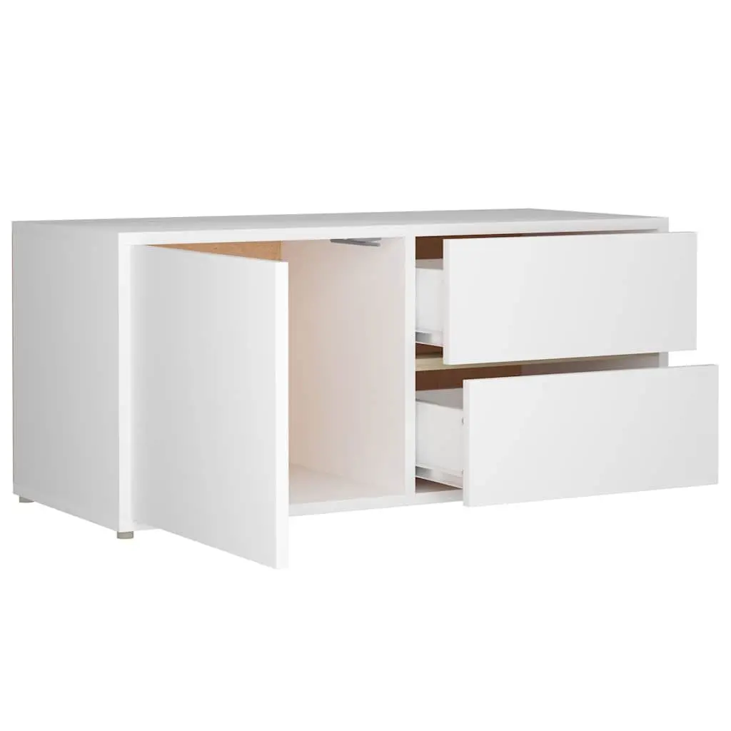 TV Cabinet Storage Unit with Drawers and Door Compartment 80W x 34D x 36H cm White Engineered Wood