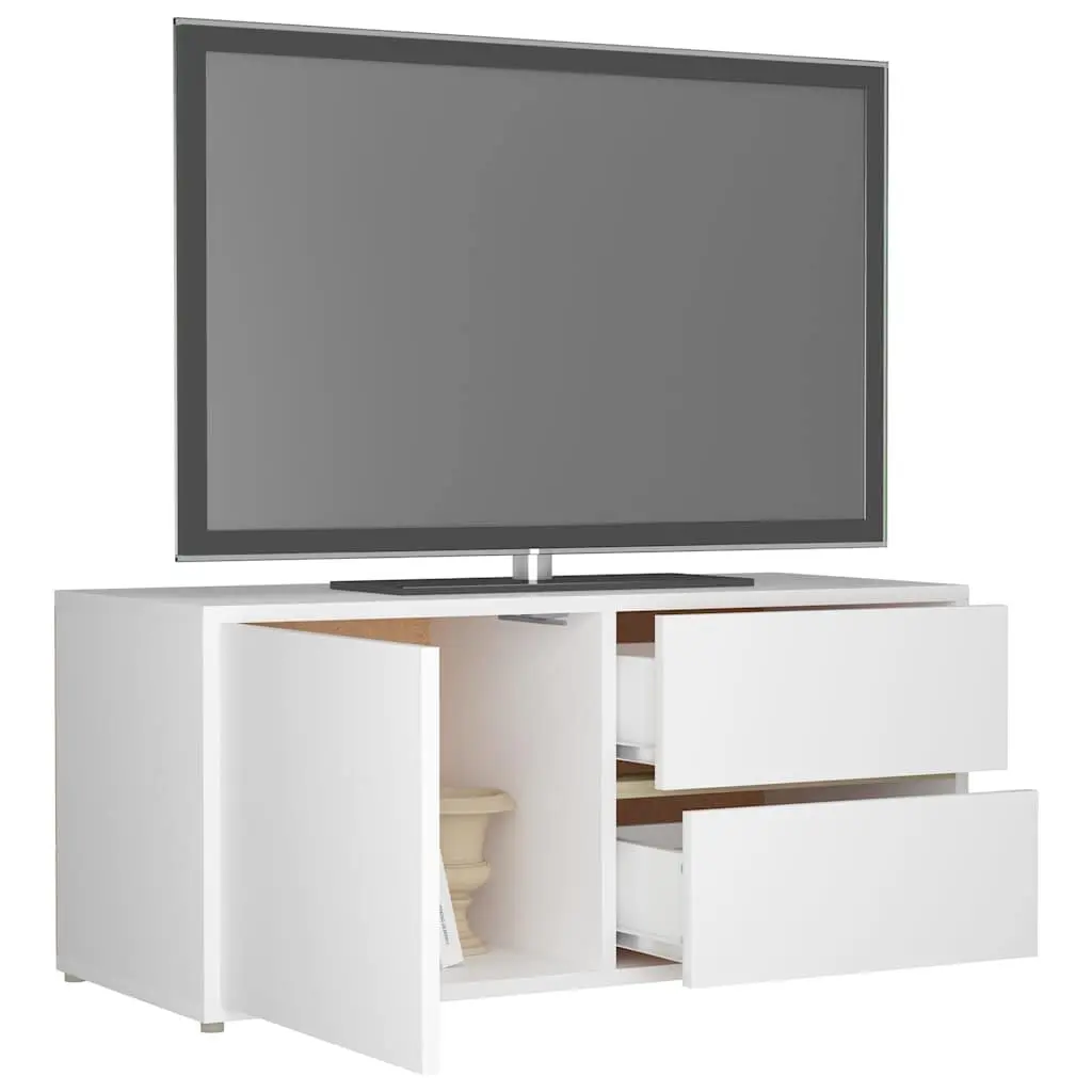 TV Cabinet Storage Unit with Drawers and Door Compartment 80W x 34D x 36H cm White Engineered Wood