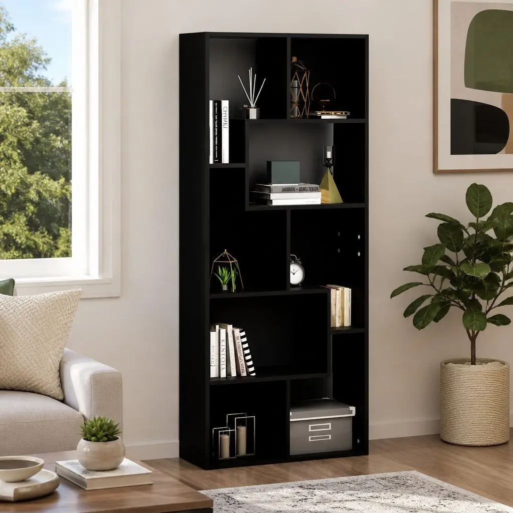 Bookcase Storage Cabinet Engineered Wood 67x24x161cm Black