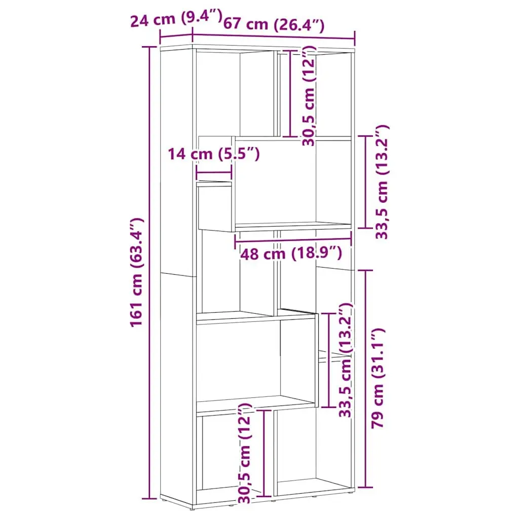 Bookcase Storage Cabinet Engineered Wood 67x24x161cm Black