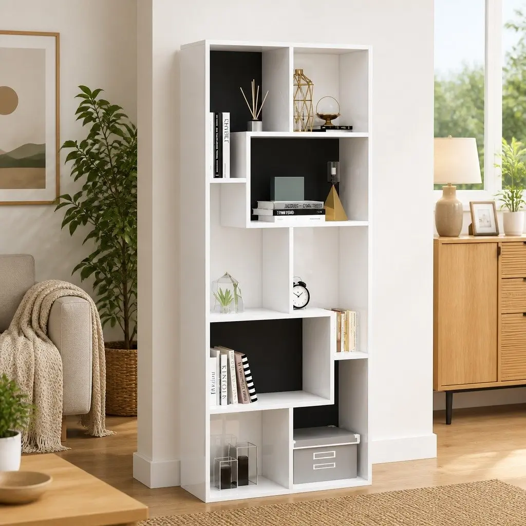 Book Cabinet Storage Shelving Unit High Gloss White Engineered Wood 67x24x161cm