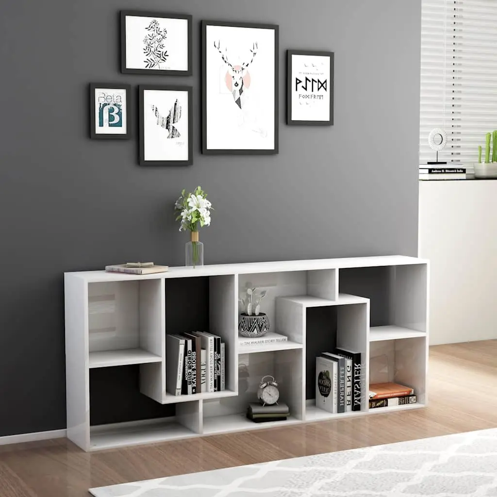 Book Cabinet Storage Shelving Unit High Gloss White Engineered Wood 67x24x161cm