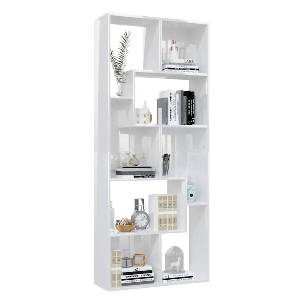 Book Cabinet Storage Shelving Unit High Gloss White Engineered Wood 67x24x161cm