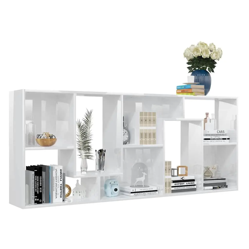 Book Cabinet Storage Shelving Unit High Gloss White Engineered Wood 67x24x161cm