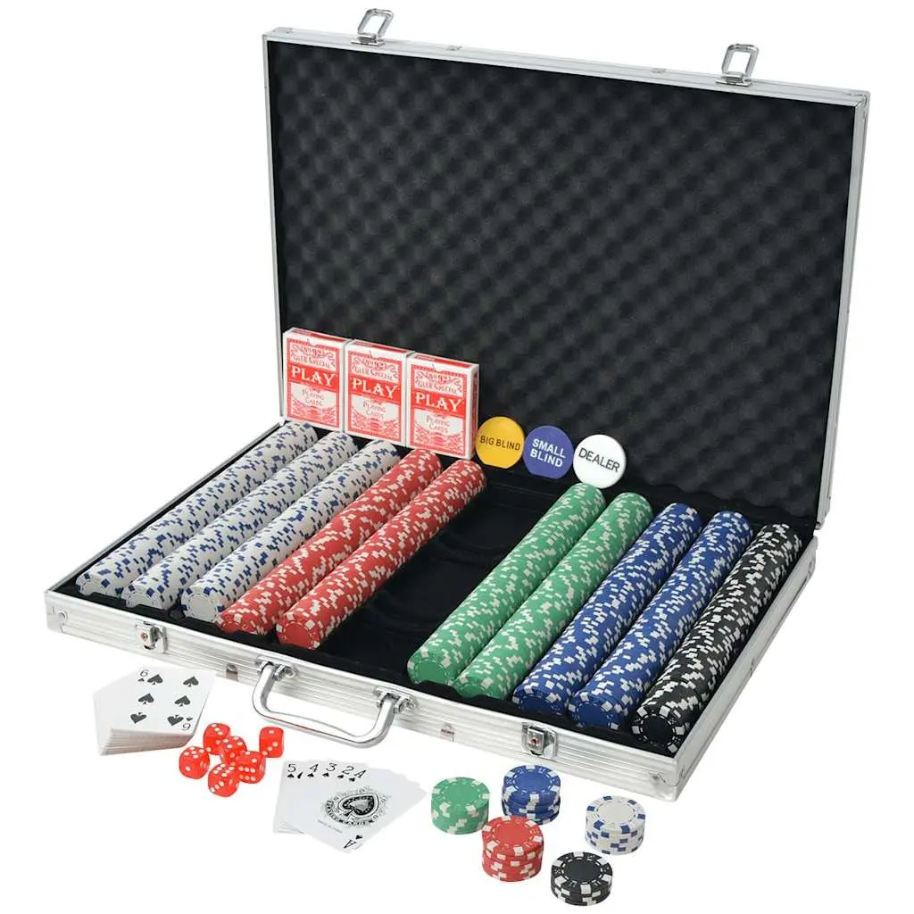 Poker Set Aluminium Case 1000 Chips Casino Dice Cards Buttons