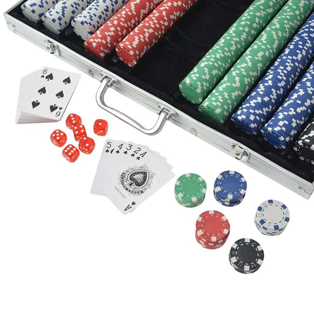 Poker Set Aluminium Case 1000 Chips Casino Dice Cards Buttons