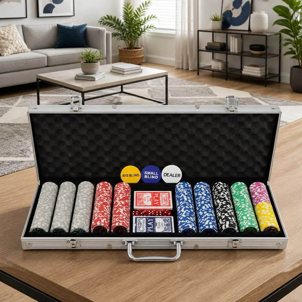 Poker Set 500 Laser Chips Playing Cards Casino Dice Aluminium Case