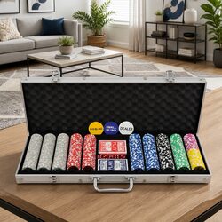 Poker Set 500 Laser Chips Aluminium Case Casino Dice Playing Cards Buttons