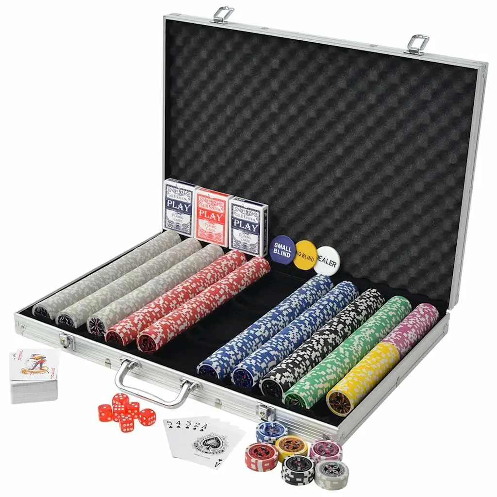 Poker Set 1000 Laser Chips Game Night Entertainment Aluminium Case