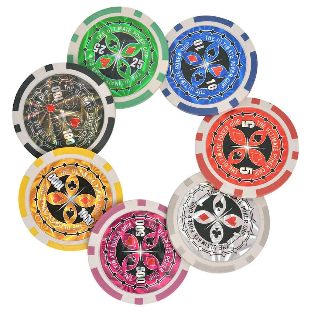 Poker Gaming Set 600 Laser Chips 6 Decks Cards 5 Dice Aluminium Case