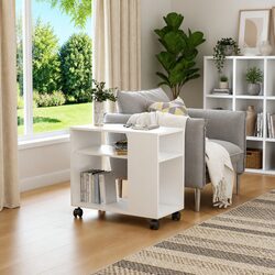 End Table White 70x35x55 cm with Wheels Engineered Wood Accent Side Table