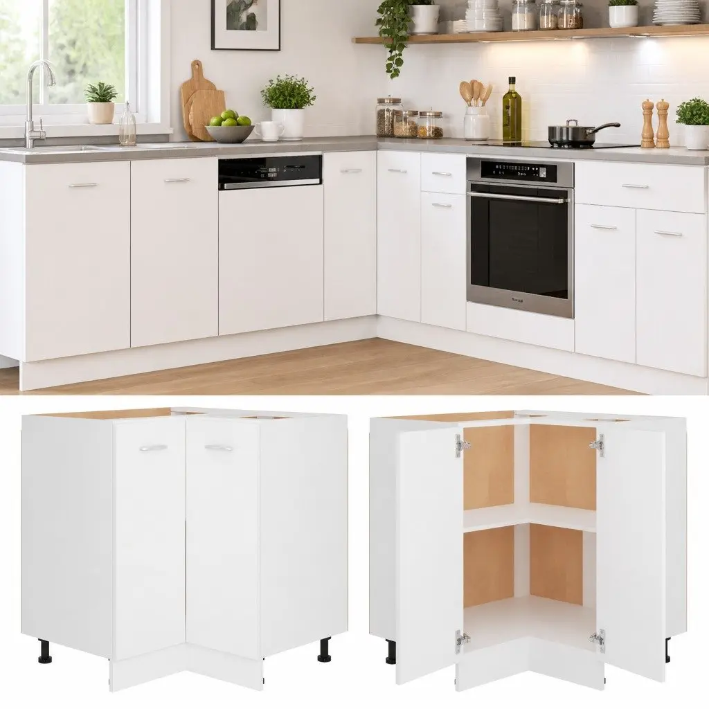 Corner Bottom Cabinet Kitchen Storage Engineered Wood 75.5x75.5x81.5cm White