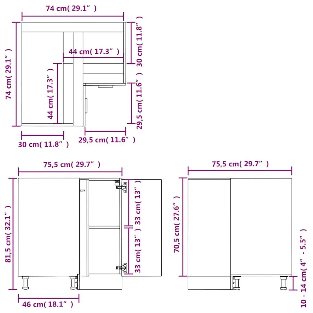 Corner Bottom Cabinet Kitchen Storage Engineered Wood 75.5x75.5x81.5cm White