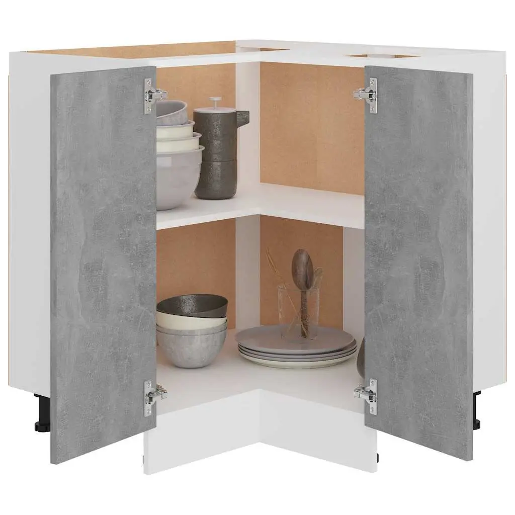 Corner Bottom Kitchen Cabinet Grey Storage Unit with Shelves and Doors 75.5W x 75.5D x 81.5H cm