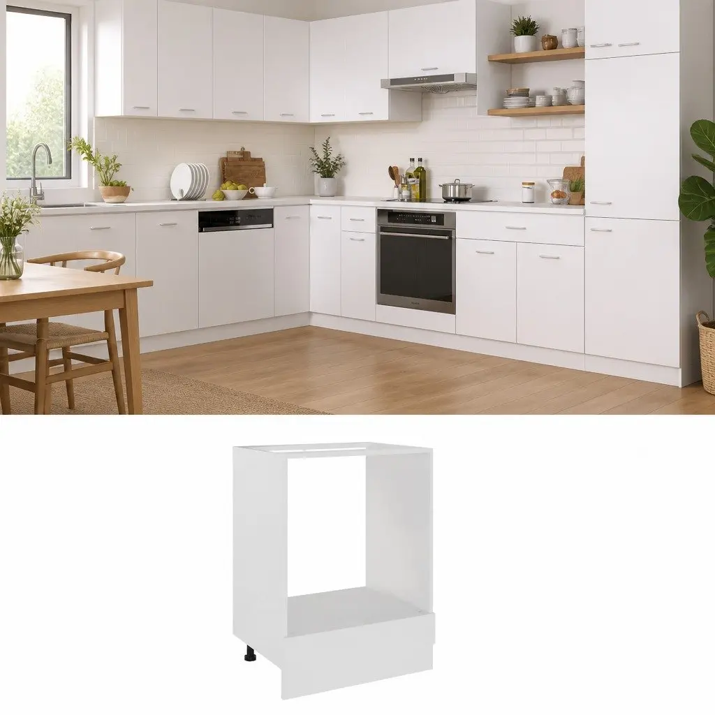 White Engineered Wood Kitchen Oven Cabinet