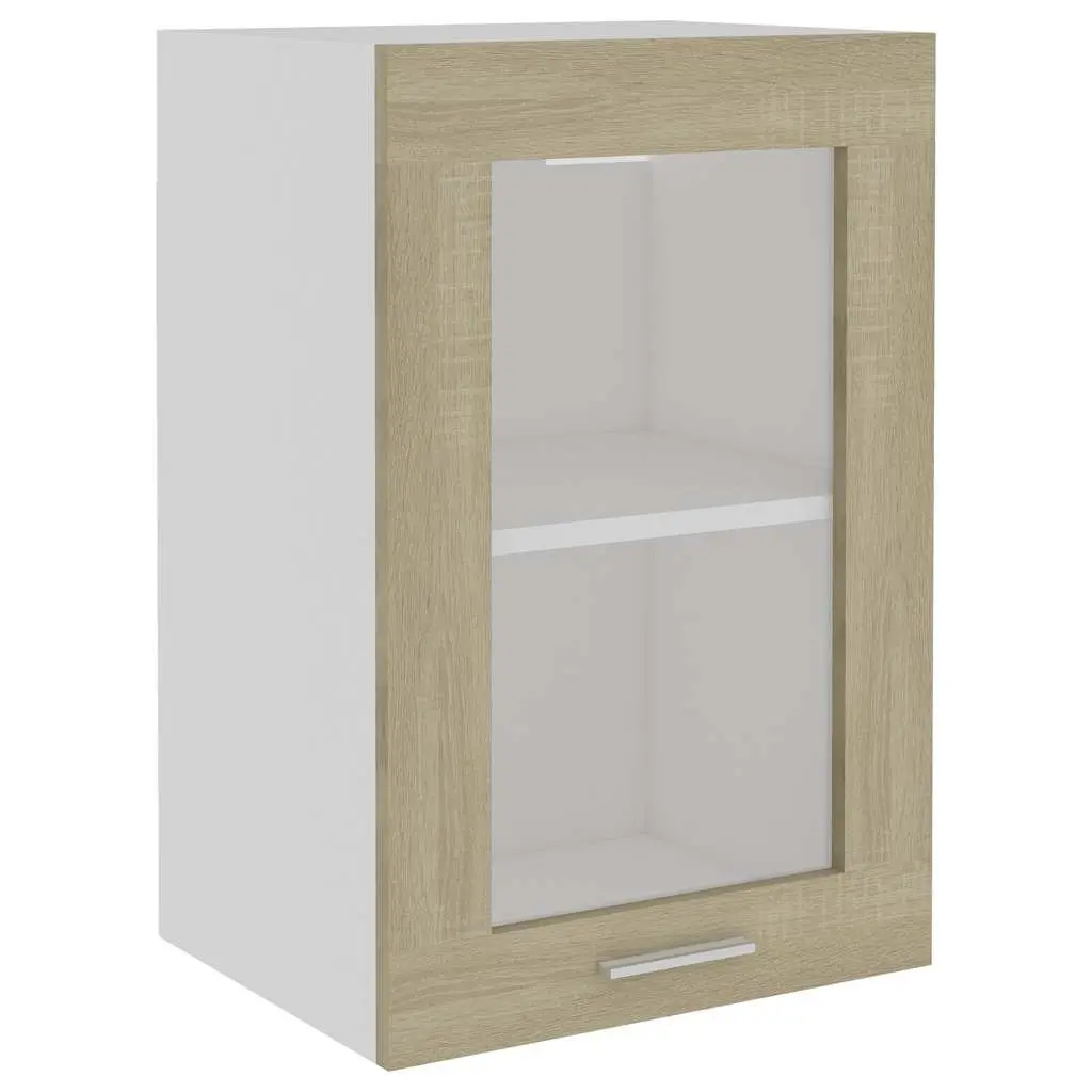 Hanging Glass Cabinet Kitchen Storage Organizer Brown Shelves Engineered Wood