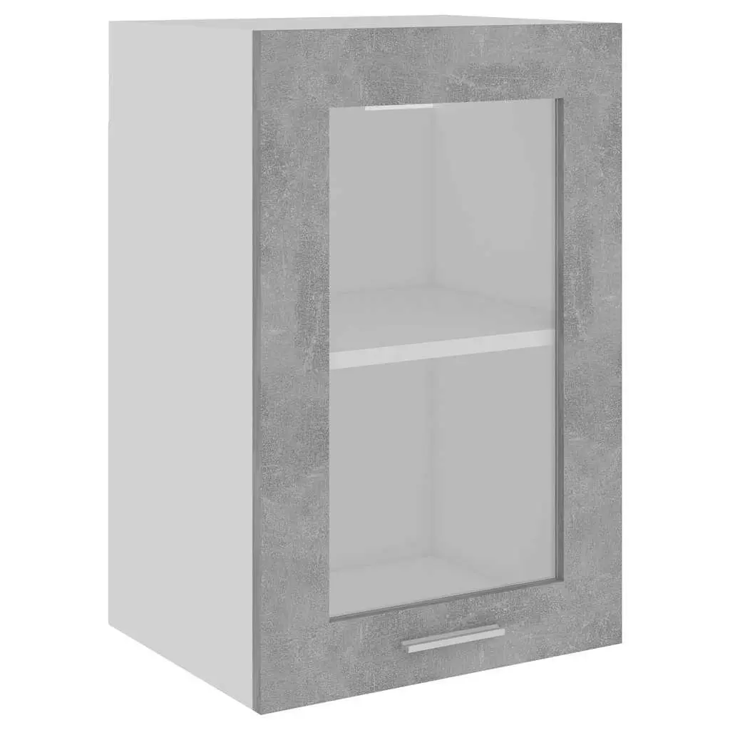 Hanging Glass Kitchen Cabinet Grey Storage Shelves Engineered Wood 40x31x60cm