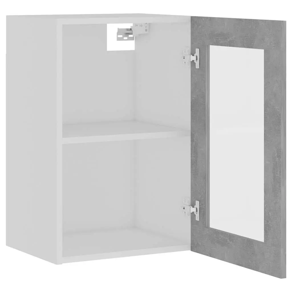 Hanging Glass Kitchen Cabinet Grey Storage Shelves Engineered Wood 40x31x60cm