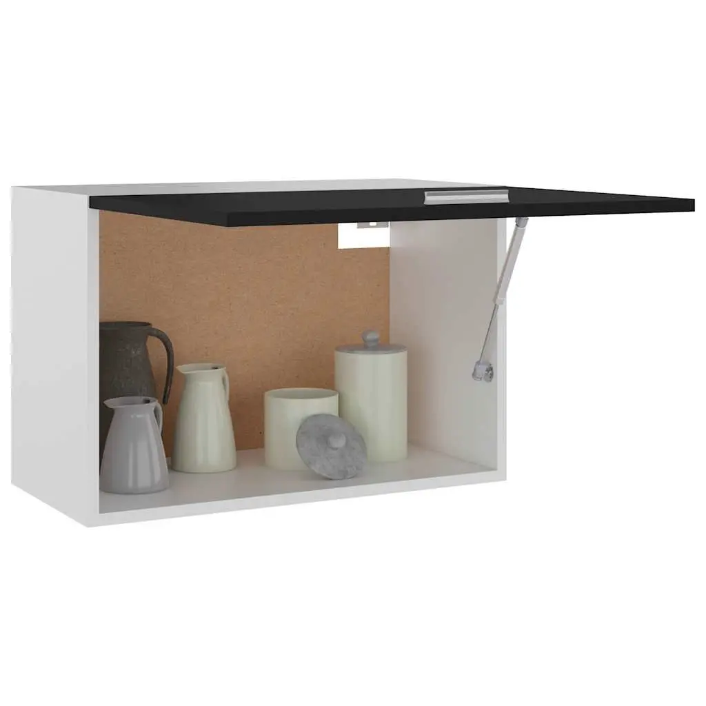 Black Hanging Kitchen Cabinet Storage Cupboard Engineered Wood Flip-Up Door