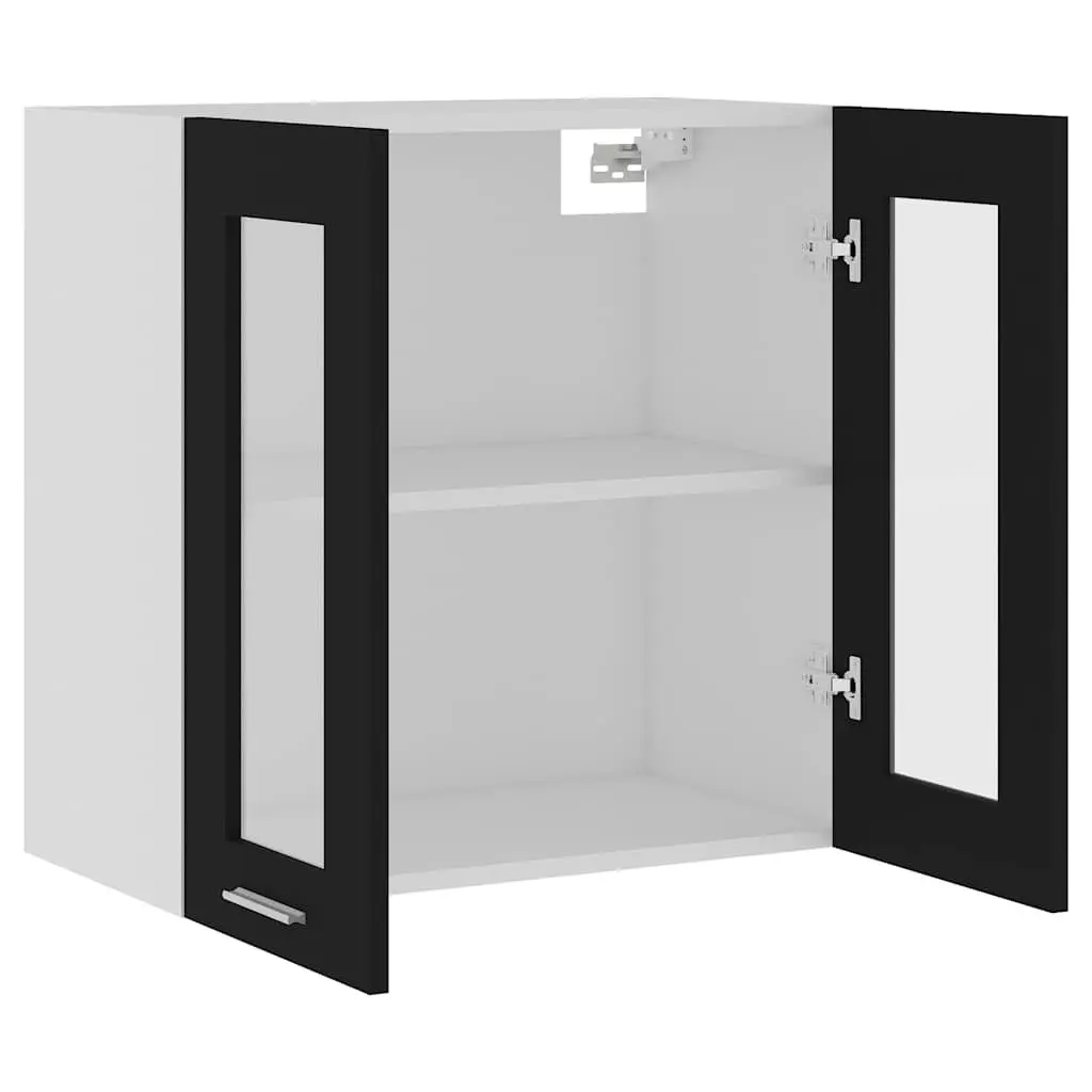 Black Hanging Glass Kitchen Cabinet Storage Cupboard Shelves Doors Organised