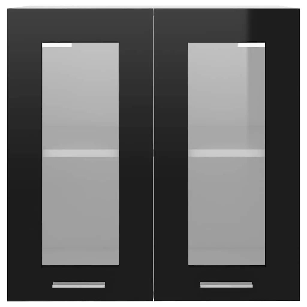 Black Hanging Glass Kitchen Cabinet Storage Cupboard Shelves Doors Organised