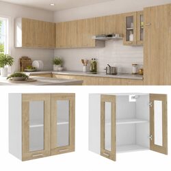 Practical Brown Kitchen Cabinet with Glass Doors