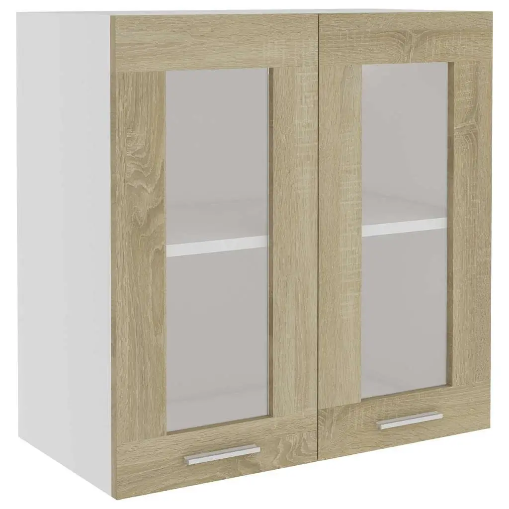 Brown Kitchen Cabinet with Glass Doors