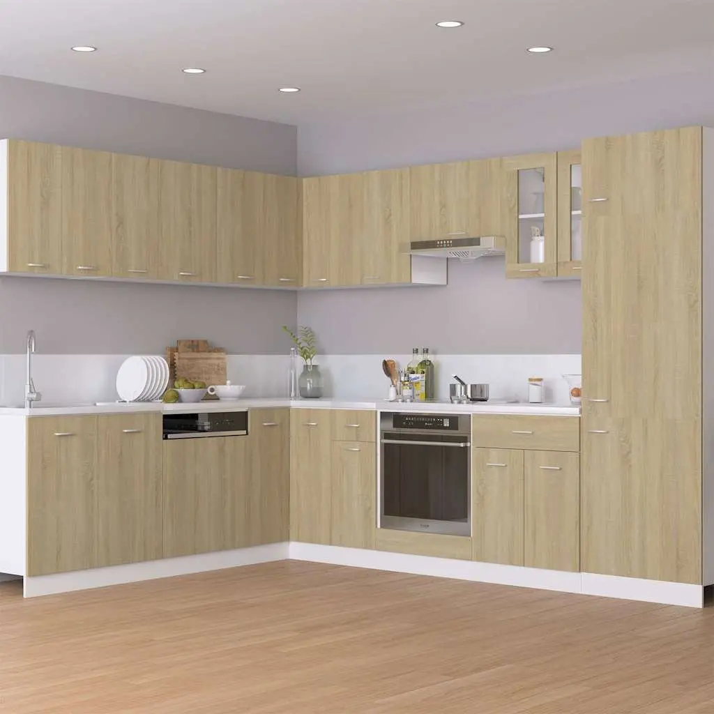 Brown Kitchen Cabinet with Glass Doors