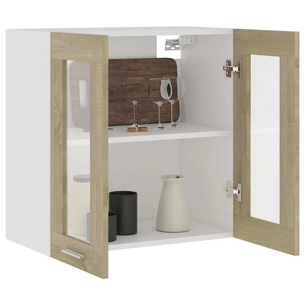 Brown Kitchen Cabinet with Glass Doors