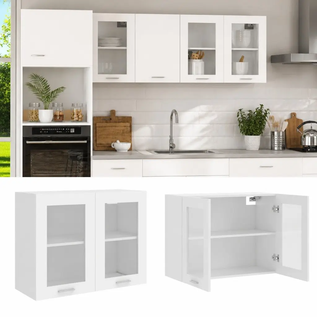 Hanging Glass Cabinet Kitchen Wall Storage Cupboard 80x31x60cm White