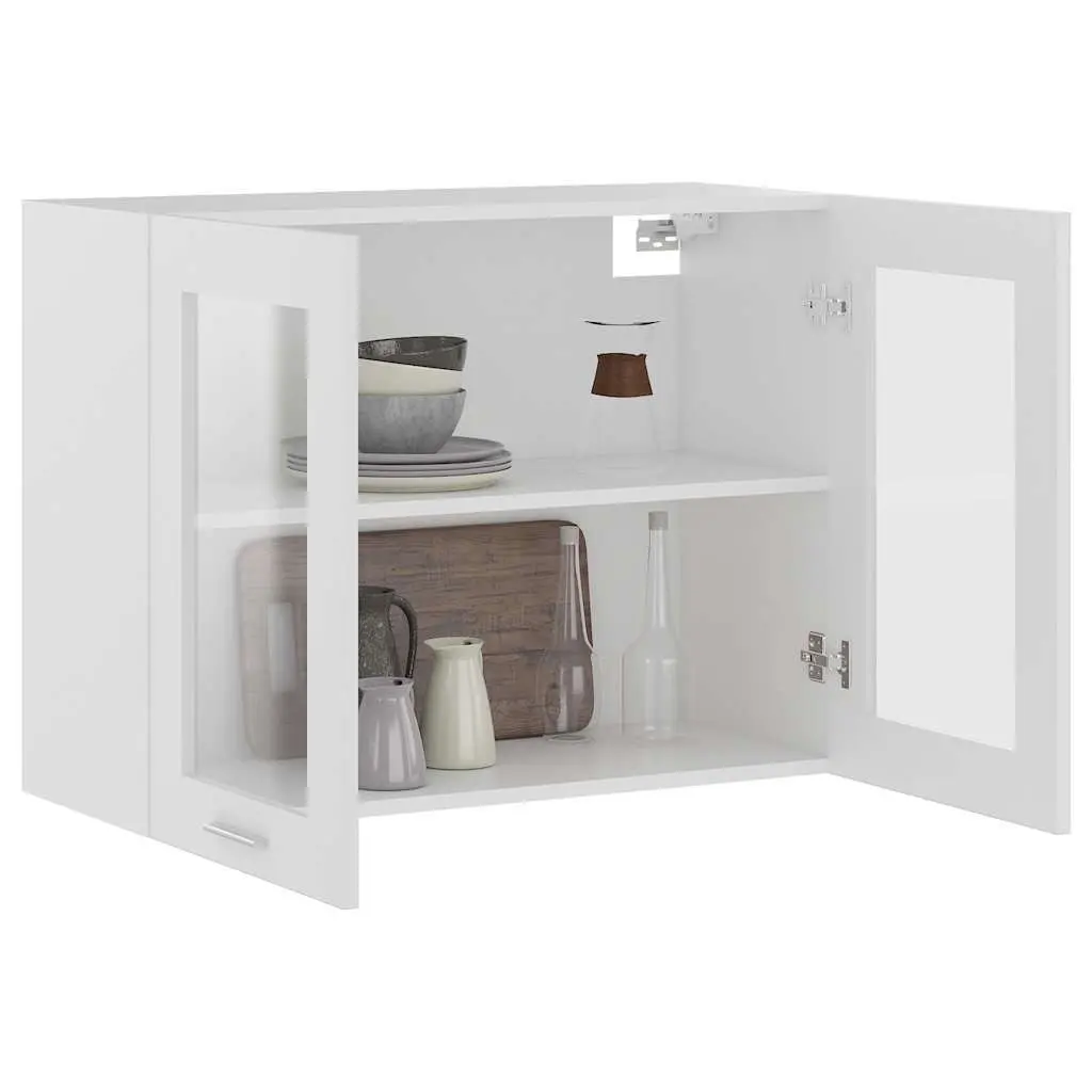 Hanging Glass Cabinet Kitchen Wall Storage Cupboard 80x31x60cm White