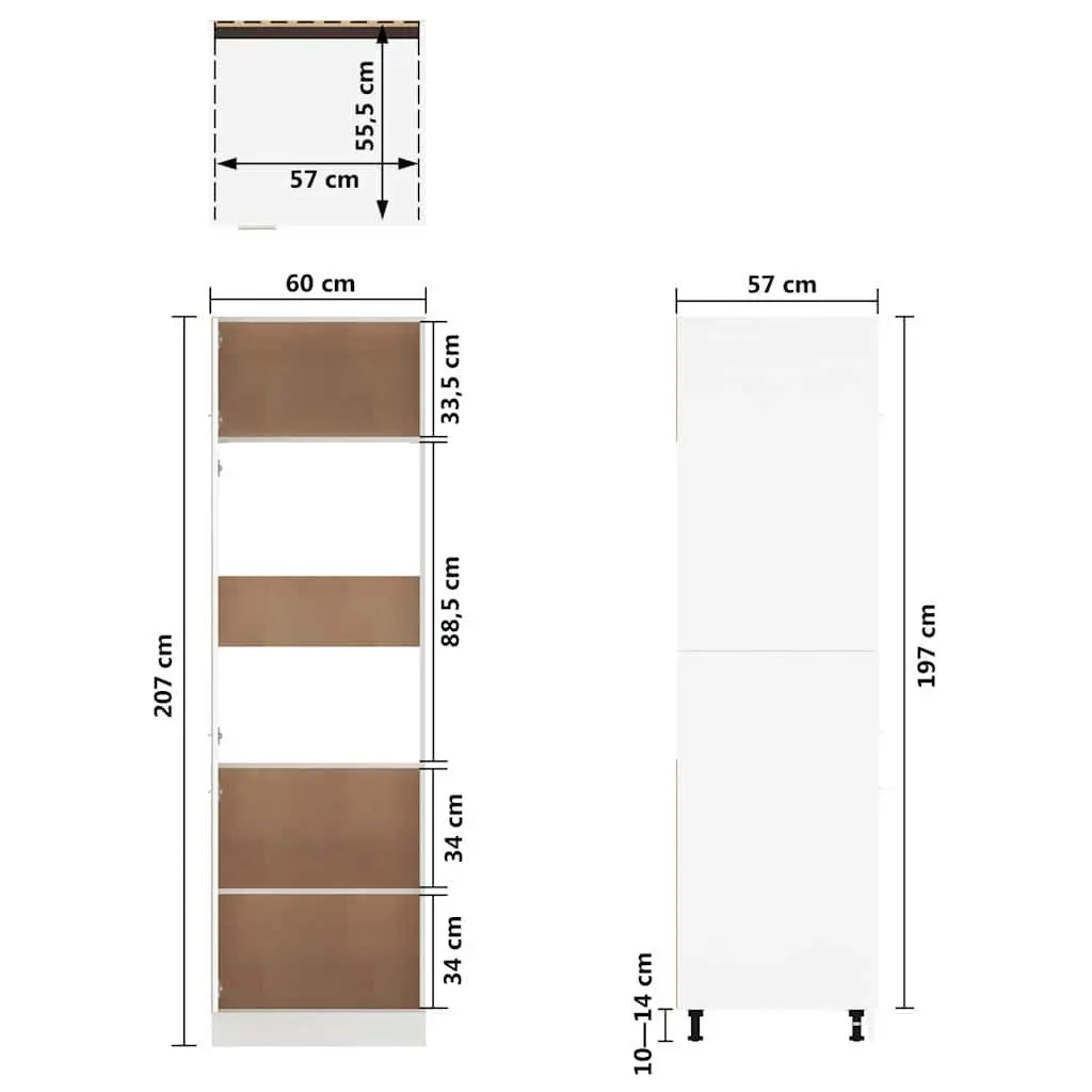 White Kitchen Storage Cabinet Four Shelf Refrigerator Organiser 60x57x207cm