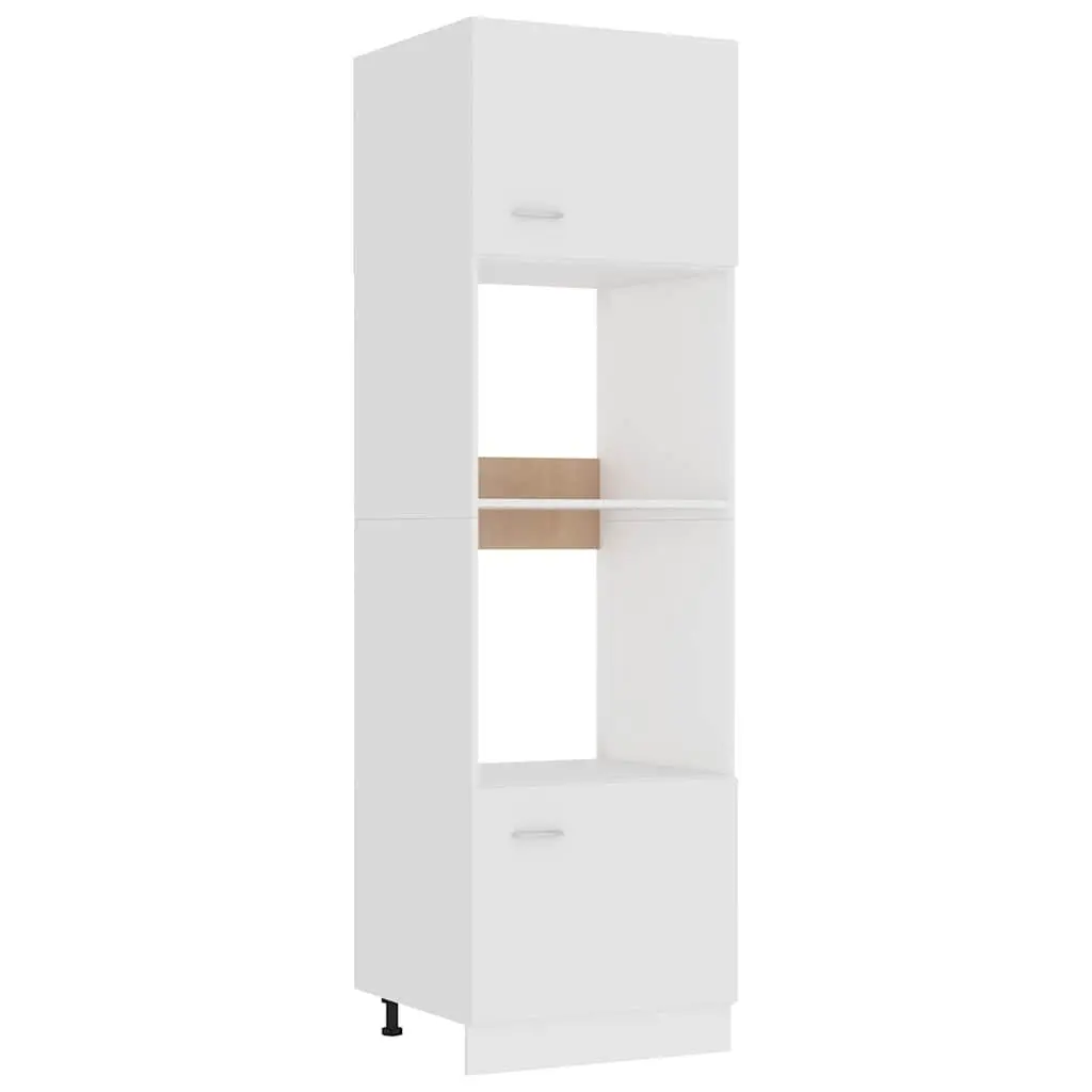 Microwave Cabinet Kitchen Storage Cupboard 60x57x207cm White 4 Shelves 2 Doors