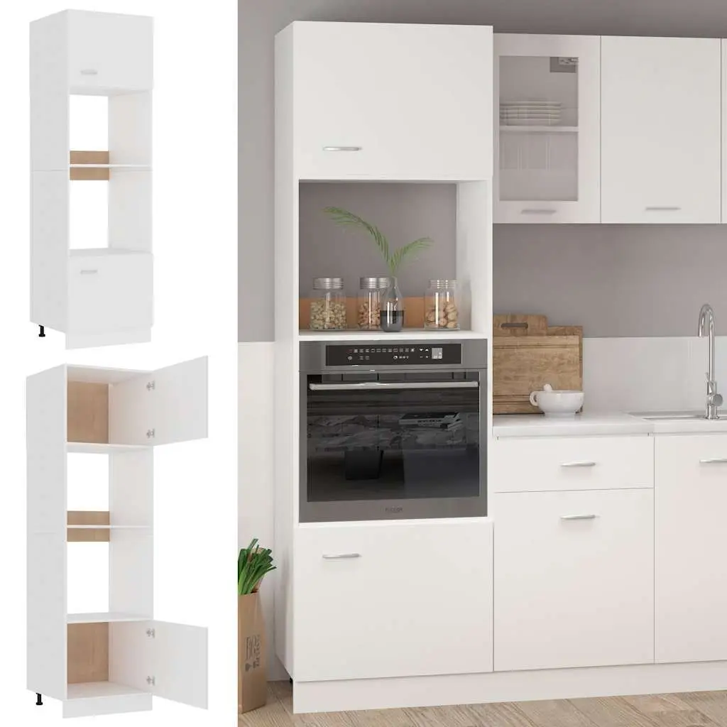Microwave Cabinet Kitchen Storage Cupboard 60x57x207cm White 4 Shelves 2 Doors