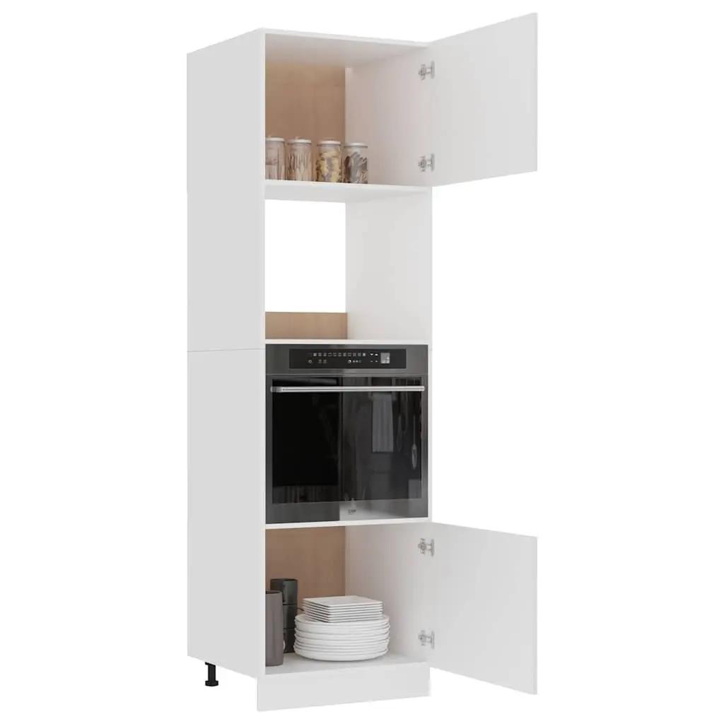 Microwave Cabinet Kitchen Storage Cupboard 60x57x207cm White 4 Shelves 2 Doors