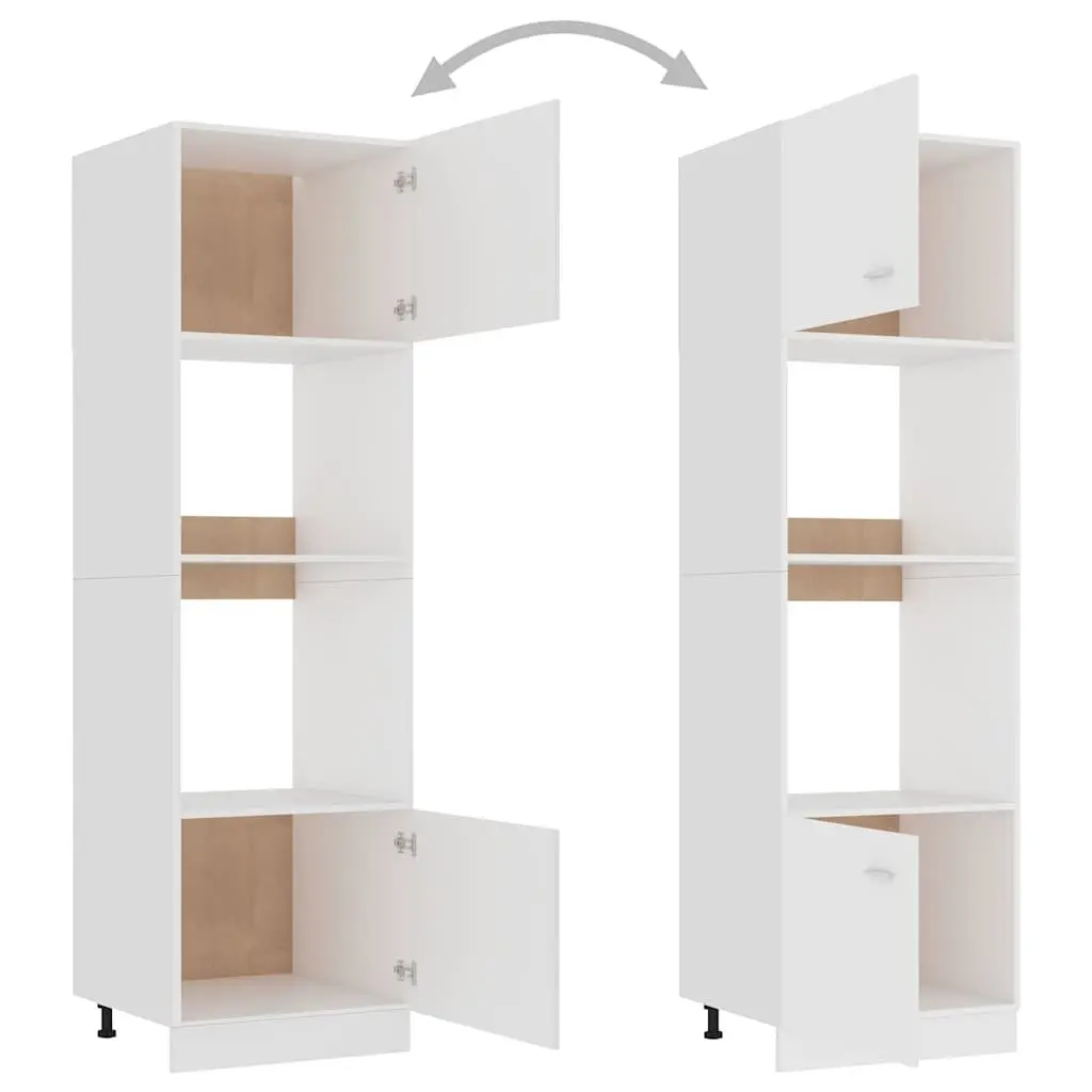 Microwave Cabinet Kitchen Storage Cupboard 60x57x207cm White 4 Shelves 2 Doors