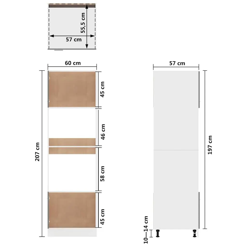 Microwave Cabinet Kitchen Storage Cupboard 60x57x207cm White 4 Shelves 2 Doors