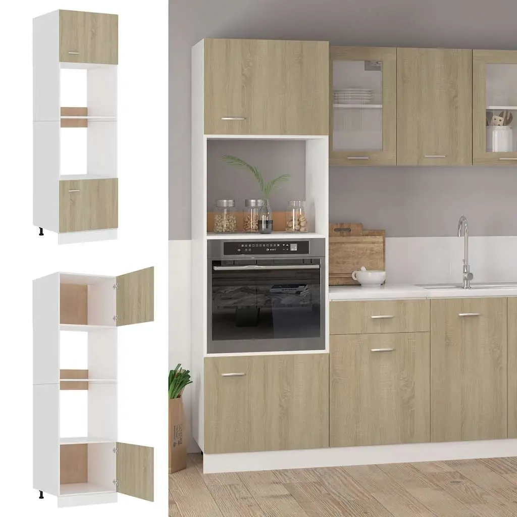 Microwave Cabinet Kitchen Storage Sonoma Oak 60x57x207 cm Engineered Wood