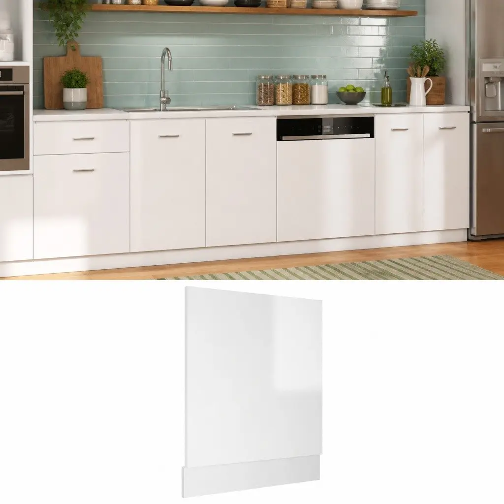 Dishwasher Panel White High Gloss Kitchen Cabinet Front Cover Engineered Wood