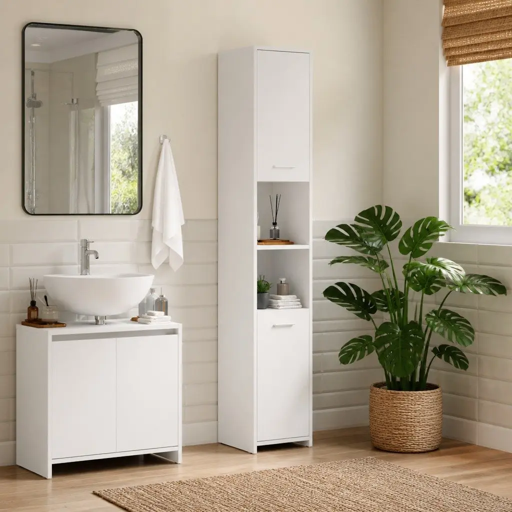 Bathroom Cabinet Storage Vanity Unit 30x30x183.5 cm White