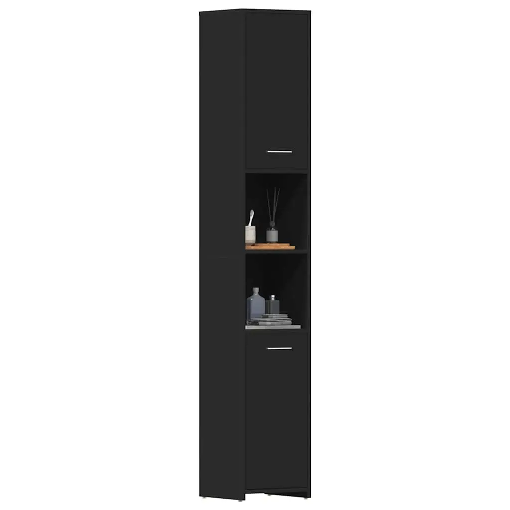 Bathroom Cabinet Black 30x30x183.5cm Storage Unit Vanity Cupboard Shelving