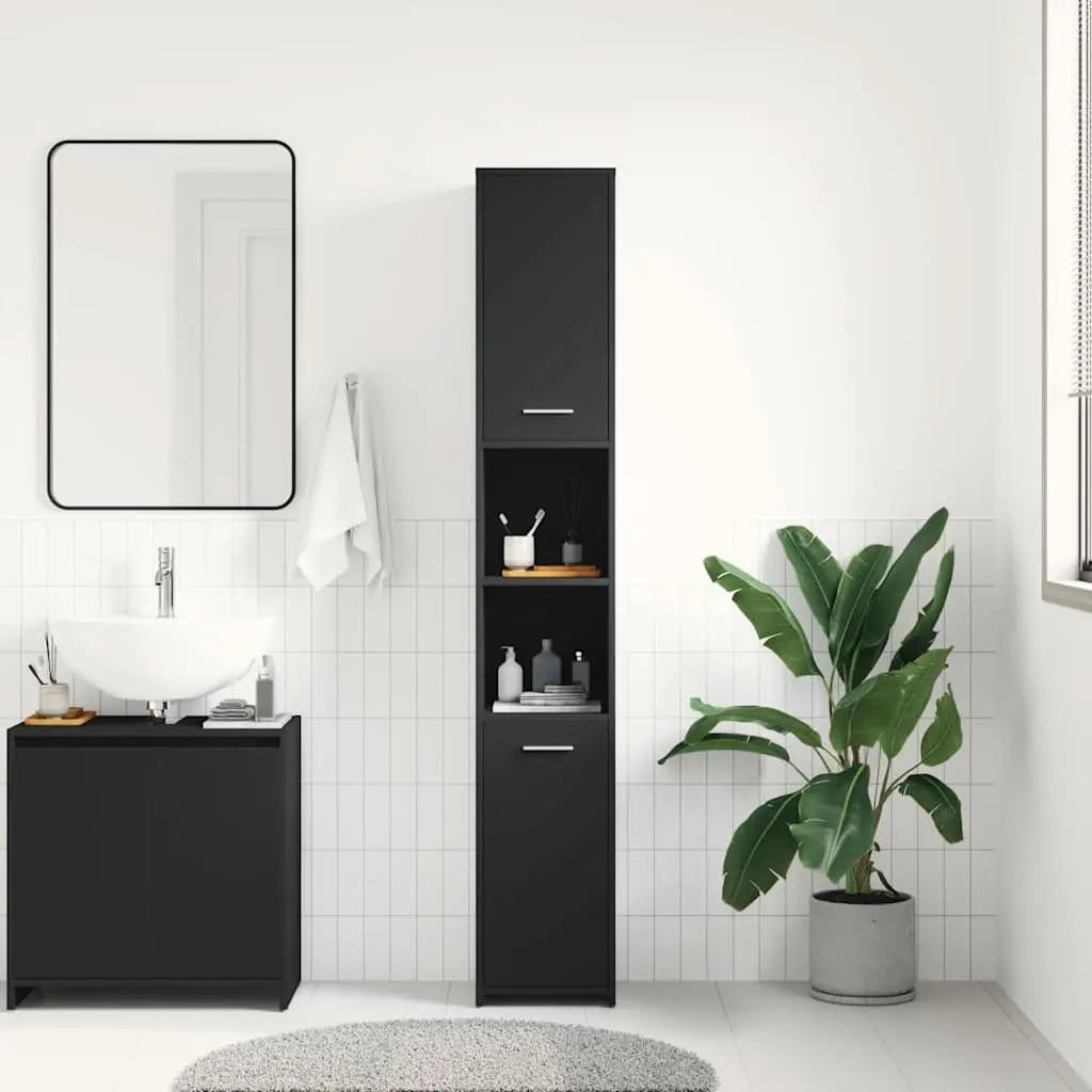 Bathroom Cabinet Black 30x30x183.5cm Storage Unit Vanity Cupboard Shelving