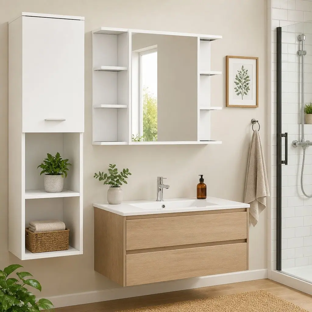 Bathroom Cabinet Wall Mounted Storage Unit 80x20.5x64cm White Engineered Wood
