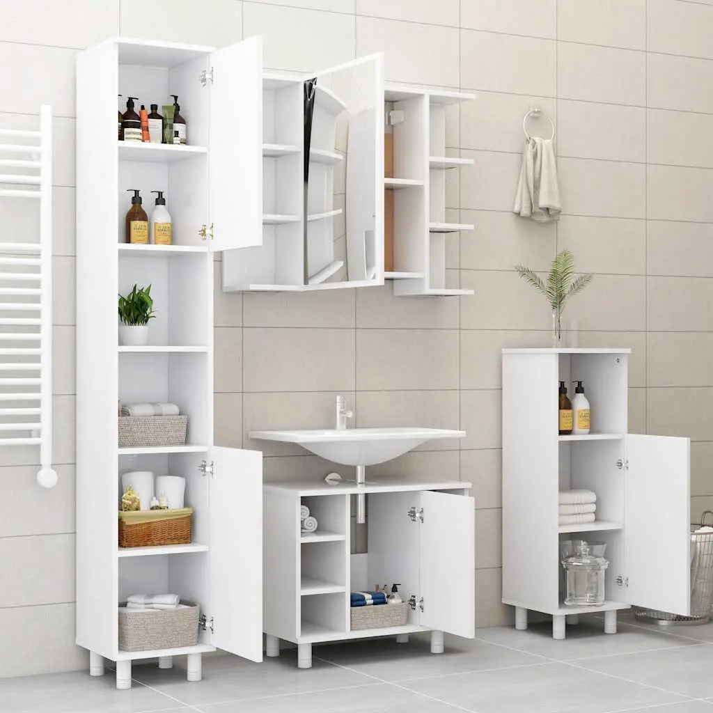 Bathroom Cabinet Storage Cupboard 3 Compartments 1 Door White Engineered Wood