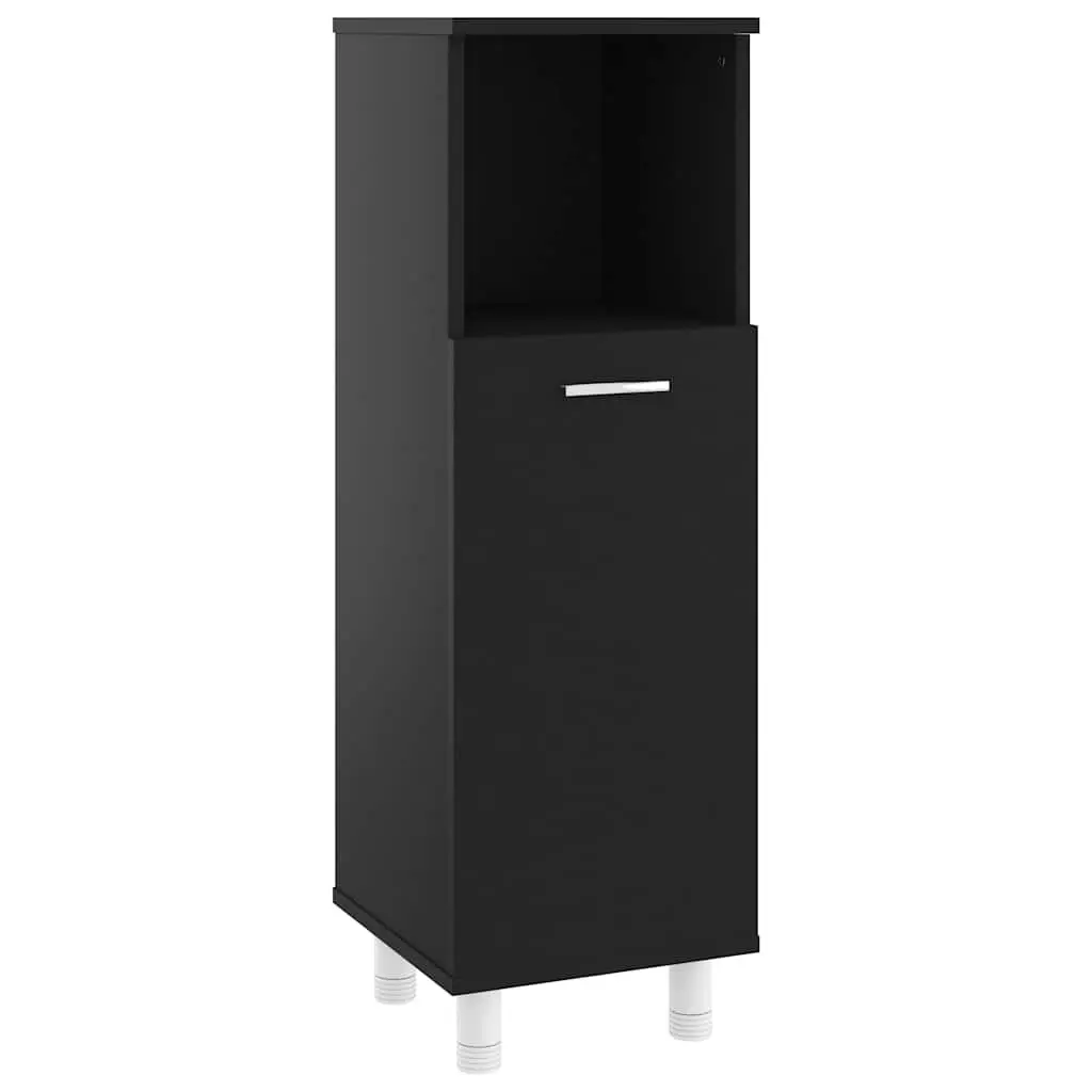 Bathroom Cabinet Black Storage Furniture Engineered Wood Cupboard with Door 30 x 30 x 95 cm