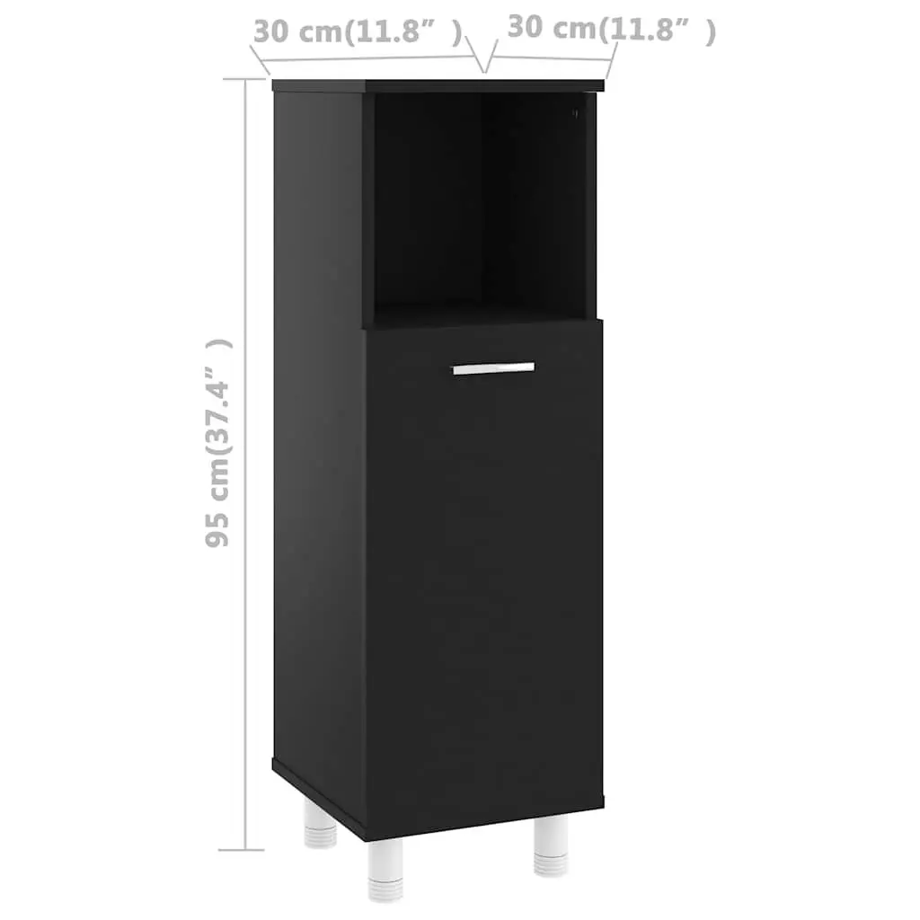 Bathroom Cabinet Black Storage Furniture Engineered Wood Cupboard with Door 30 x 30 x 95 cm